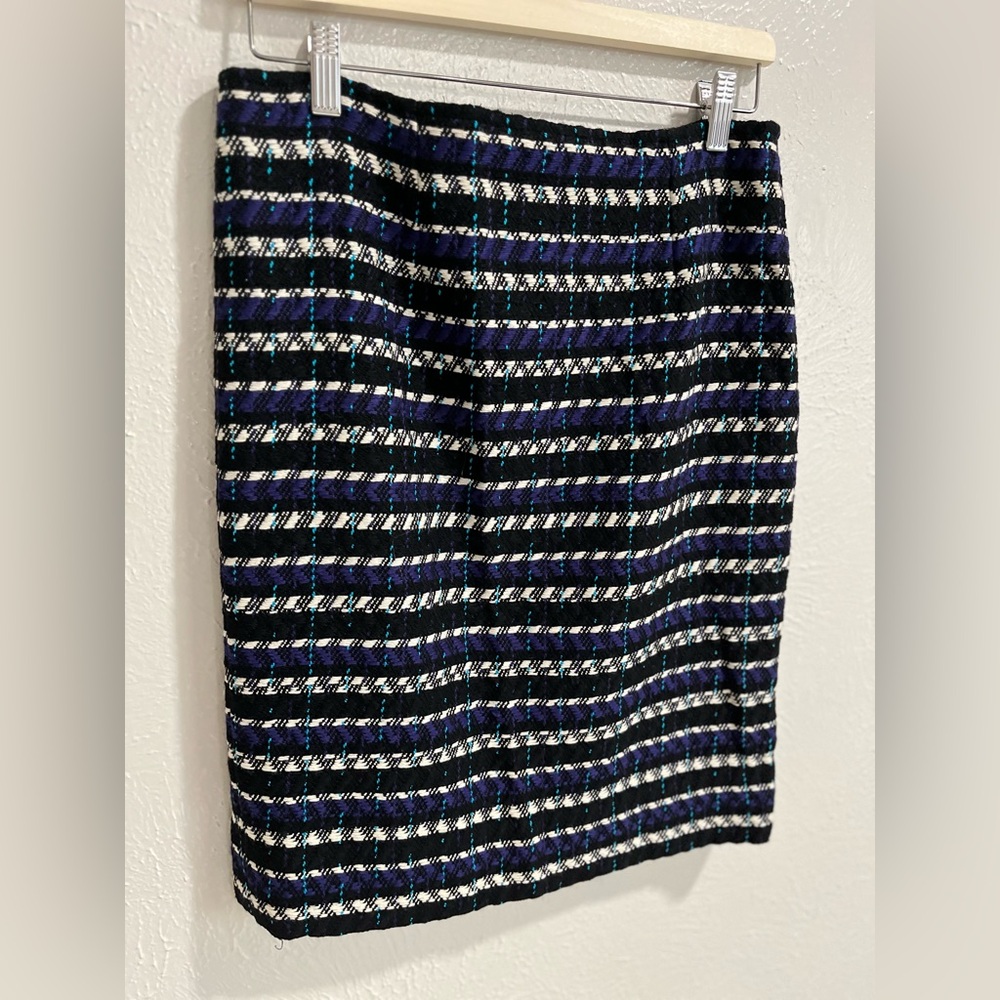 Oscar de la Renta Tweed Pattern Knee-Length Skirt Black and Purple Size 6